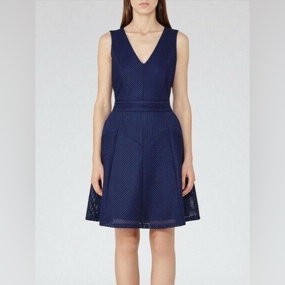 Reiss Navy Blue Fit and Flare Dress, Size 6 - Picture 1 of 6